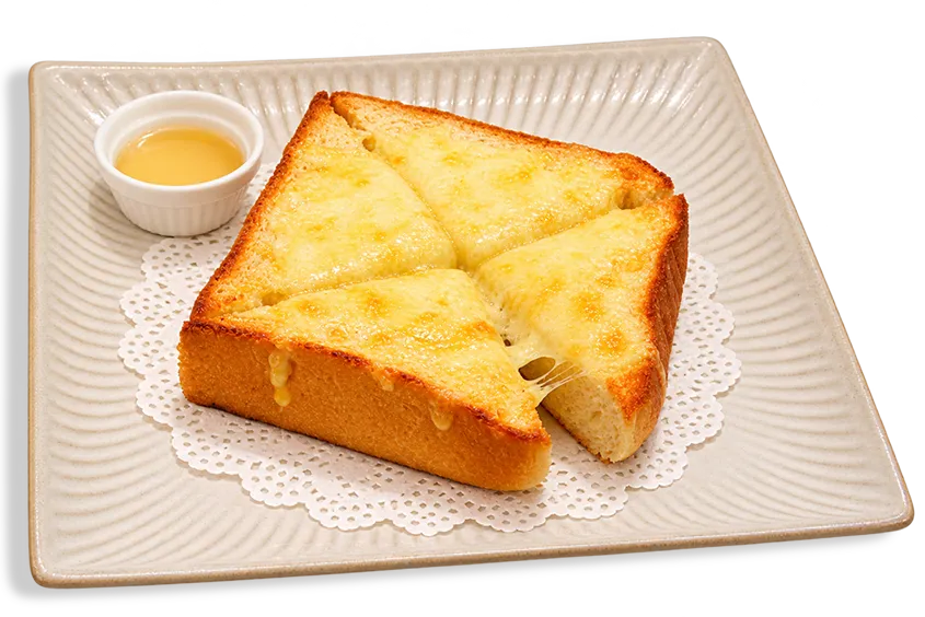 とろけるチーズに国産はちみつをかけたチーズトースト